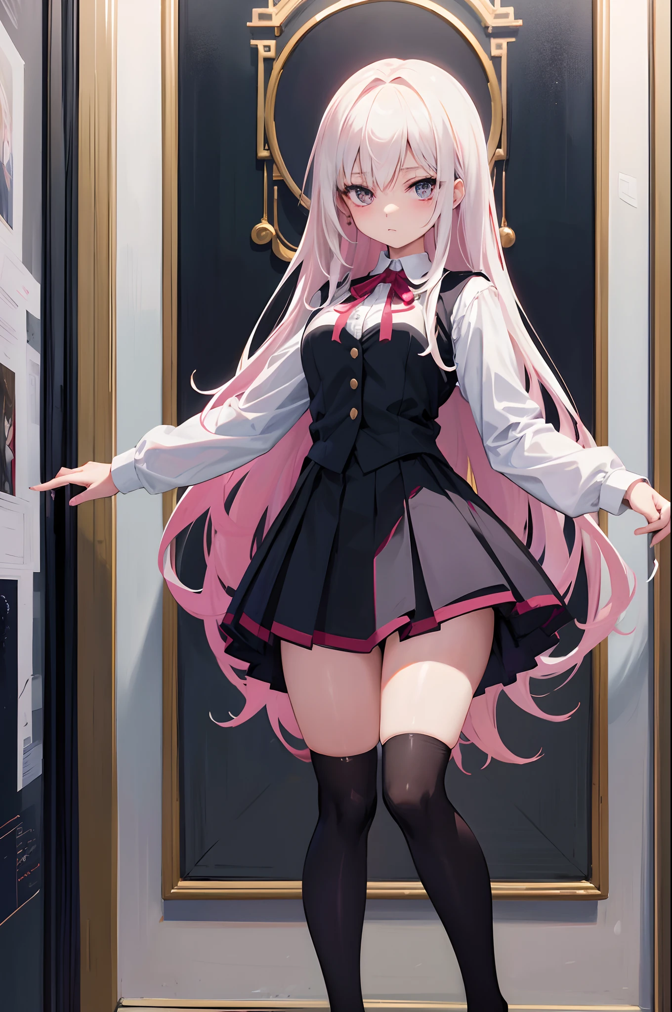 mitsukasa ayas,jaket,The shirt,black short skirt,Dark black stockings,gentleness,urban backdrop,the night,Long straight pink hair,Lift up your skirt yourself, White under underwear, Cute white panties,spread, Lingerie Camelto
