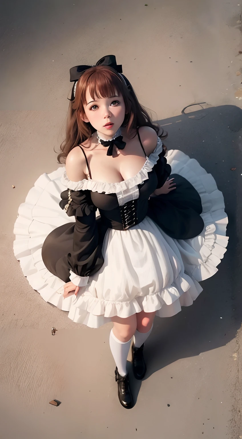 ,from above,standing on your feet,illustration,anime big breast