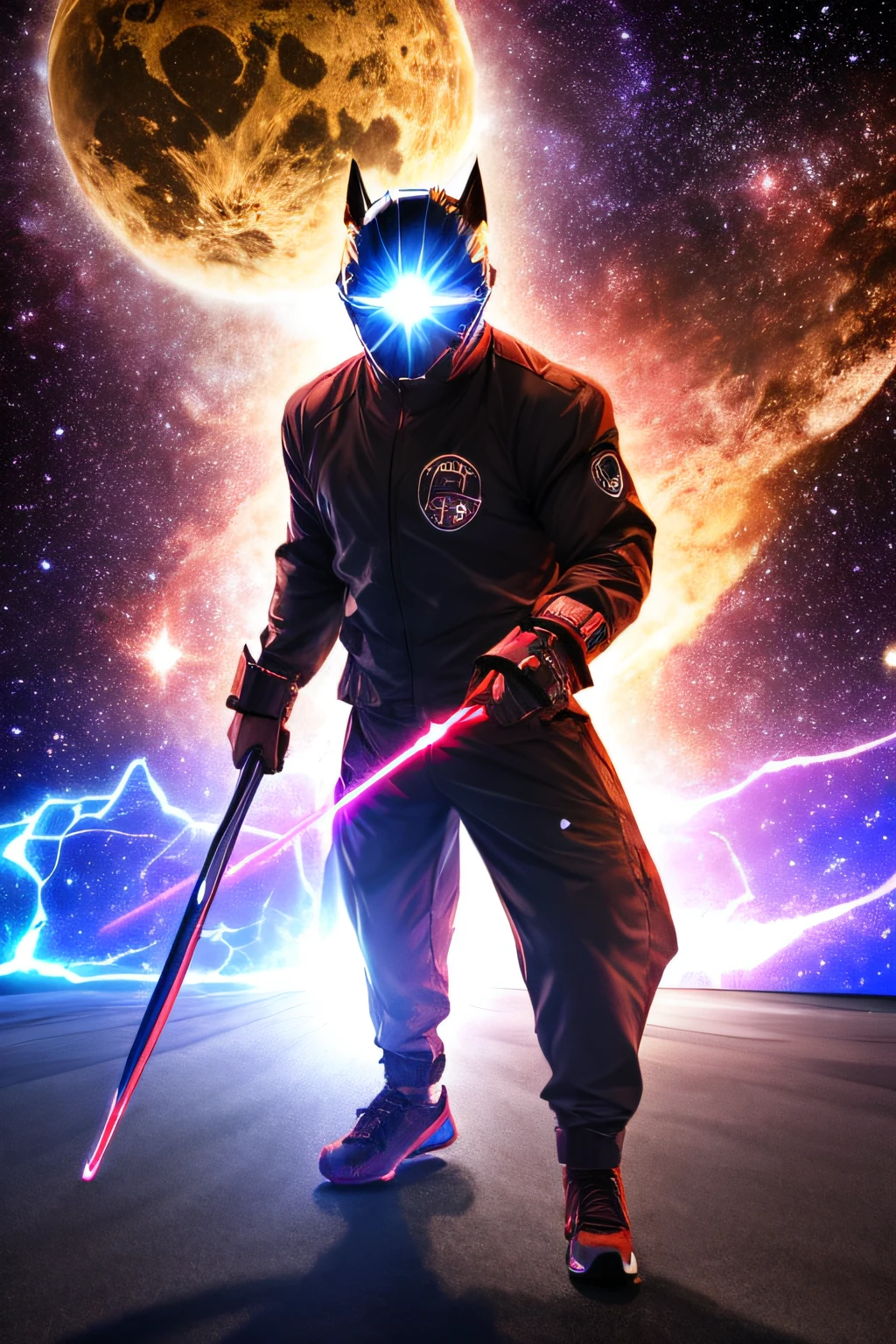 (metaphysical style), an astro shapeshifter with hatchet and laser