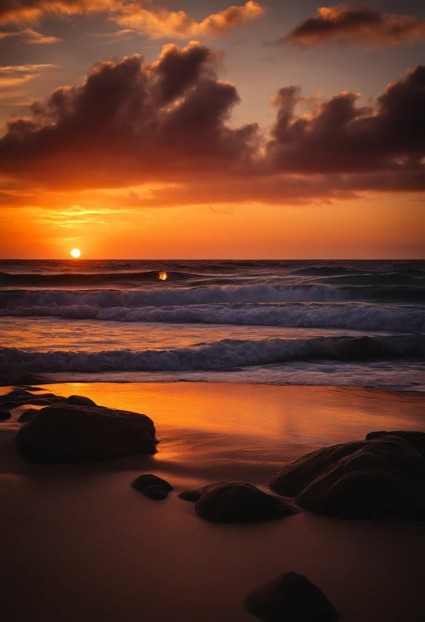 praia, onda e por do sol