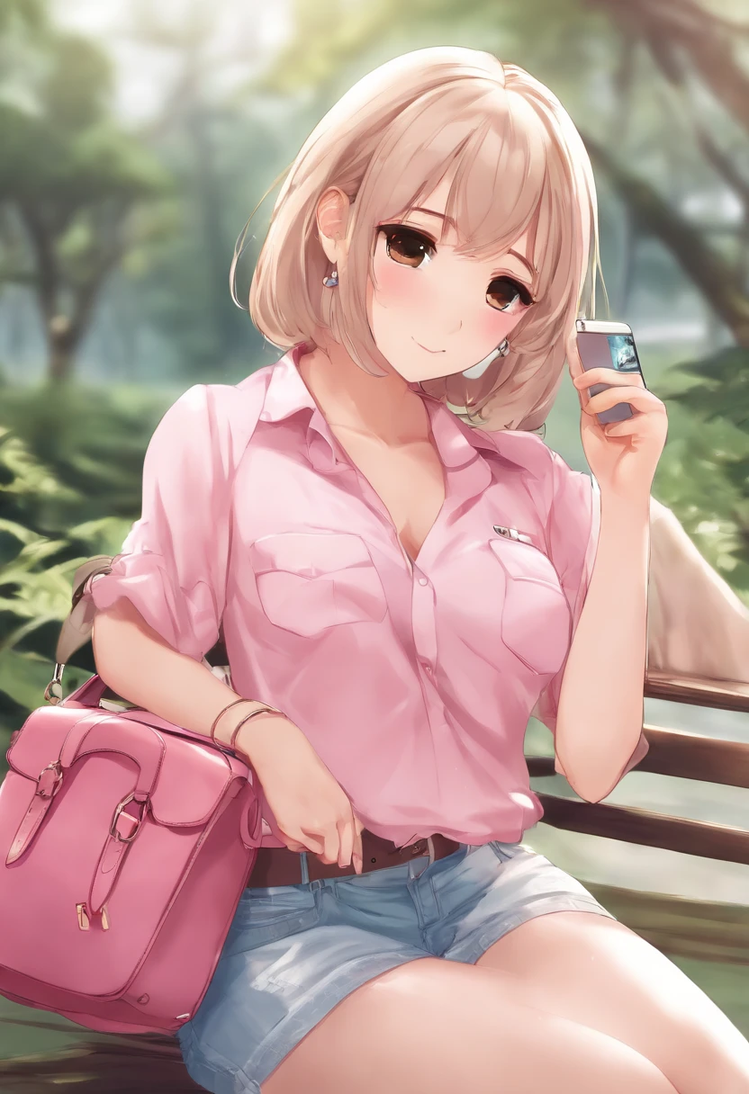 chizuru mizuhara, Anime girl in pink shirt and pink purse holding a cell phone, seductora chica de anime, nude, Anime Moe Artstyle, Atractiva chica de anime, (Chica anime), Chica anime, [ Arte digital 4K ]!!, Estilo anime Ecchi, linda chica de anime, Ecchi, Chica bonita de anime, Una chica de anime, OPPAI, Arte de anime digital!!, oc commission, pose casual, real