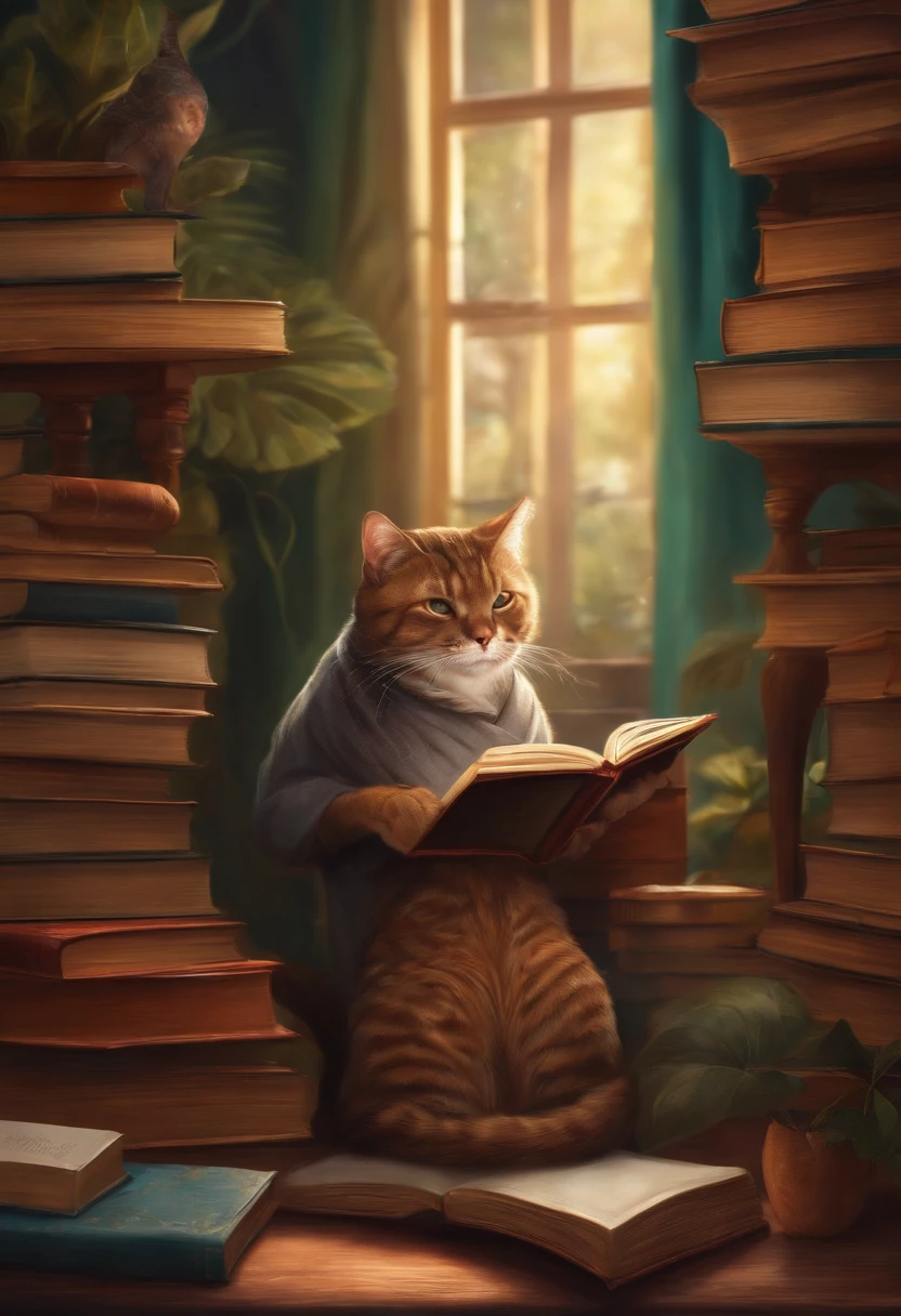 Gato humanizando lendo livro