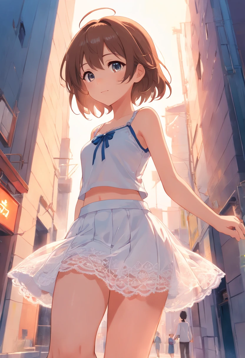 Cute loli，The white_Skirt、full bodyesbian、ssee-through、lacy clothing、ssee-through,Open_Lingerie,A skirt that flutters in the wind,Open_breast enhancement,,