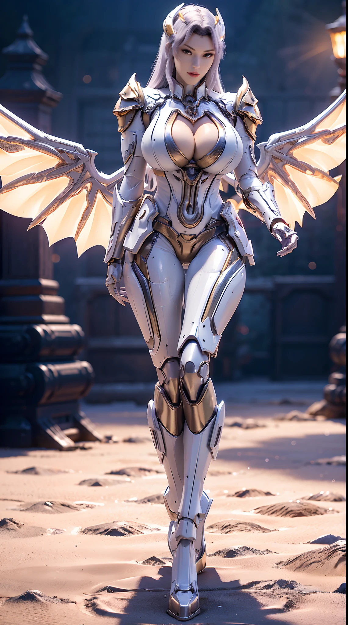 (DRAGON HEAD), HUGE FAKE BOOBS, (BEAUTIFUL FACE), (GOLD:1.2, WHITE:0.8, PURPLE:0.9 MECHA ARMORED GEAR), (((A PAIR OF HUGE MECHANICAL WINGS SPREAD OUT))), FUTURISTIC DRAGON MECHA SUIT, (CLEAVAGE), (SKINTIGHT YOGA PANTS), (HIGH HEELS), (PERFECT BODY:1.2), (FULL BODY VIEW), FRONT, (SEXY STAND:1.5), SEXY MUSCULAR BODY, MUSCLE ABS, UHD, 8K, 1080P.