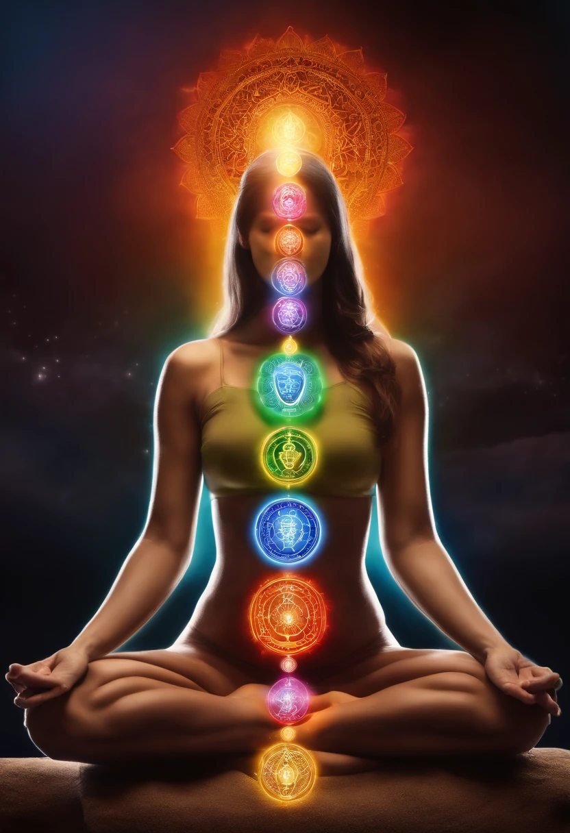 Chakras en la espiritualidad oriental. Chakras are energy centers in the human body, each associated with specific physical and emotional functions. Hay siete chakras principales, including the root chakra, del plexo solar, Cardiaco, garganta, Tercer ojo y corona. They are often depicted as vortices of different colors... Image search will show illustrations and graphic representations of these chakras., each with its own color and characteristic location."