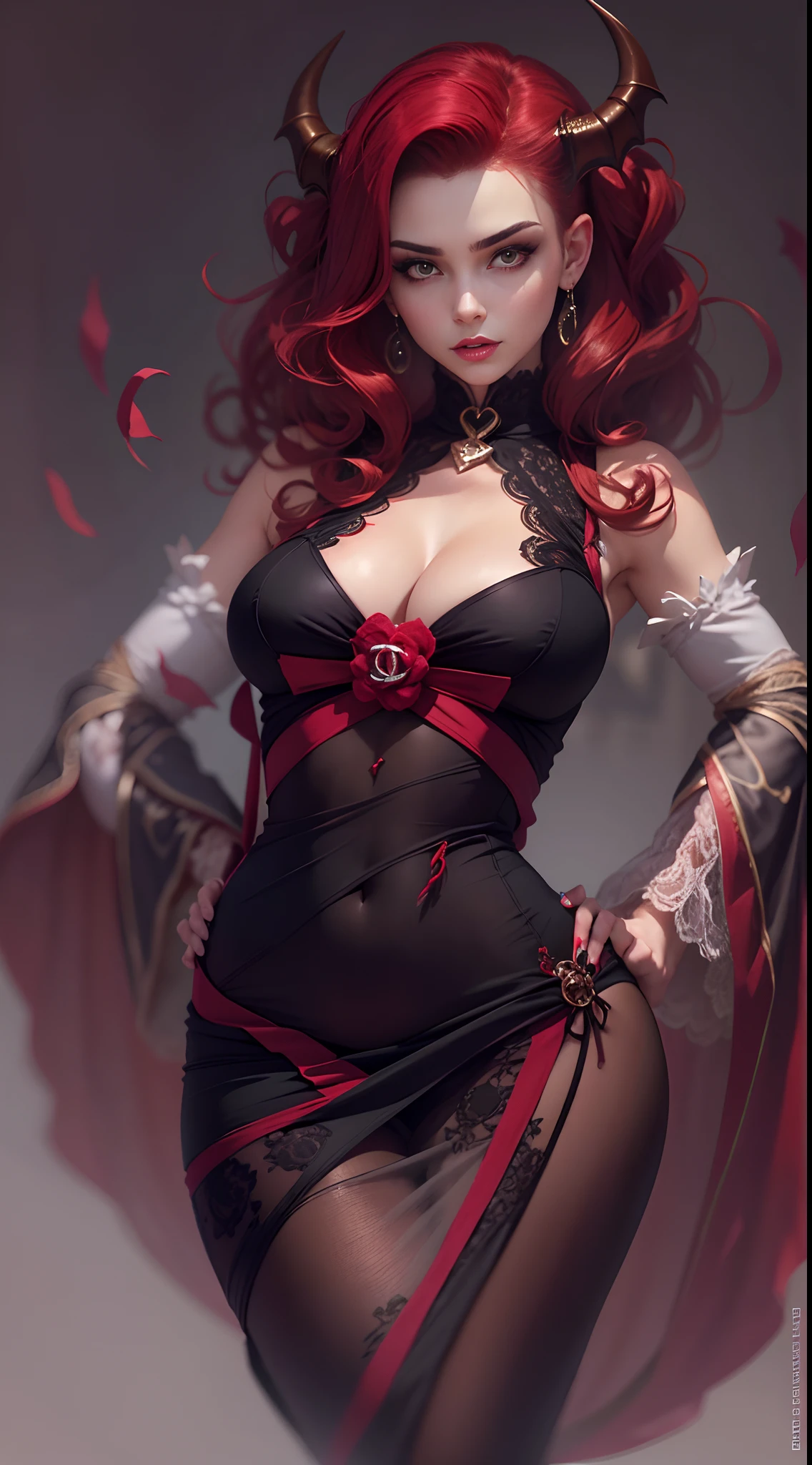 1 menina, succubus, cabelo chanel, cabelo vermelho, ruiva, lingerie preto e vermelho, castlevania, 30 anos, espartilho sensual, vestido cropped, aparecendo o corpo, very sharp image, 8K, beautiful face, beautiful body, very beautiful clothes, alluring