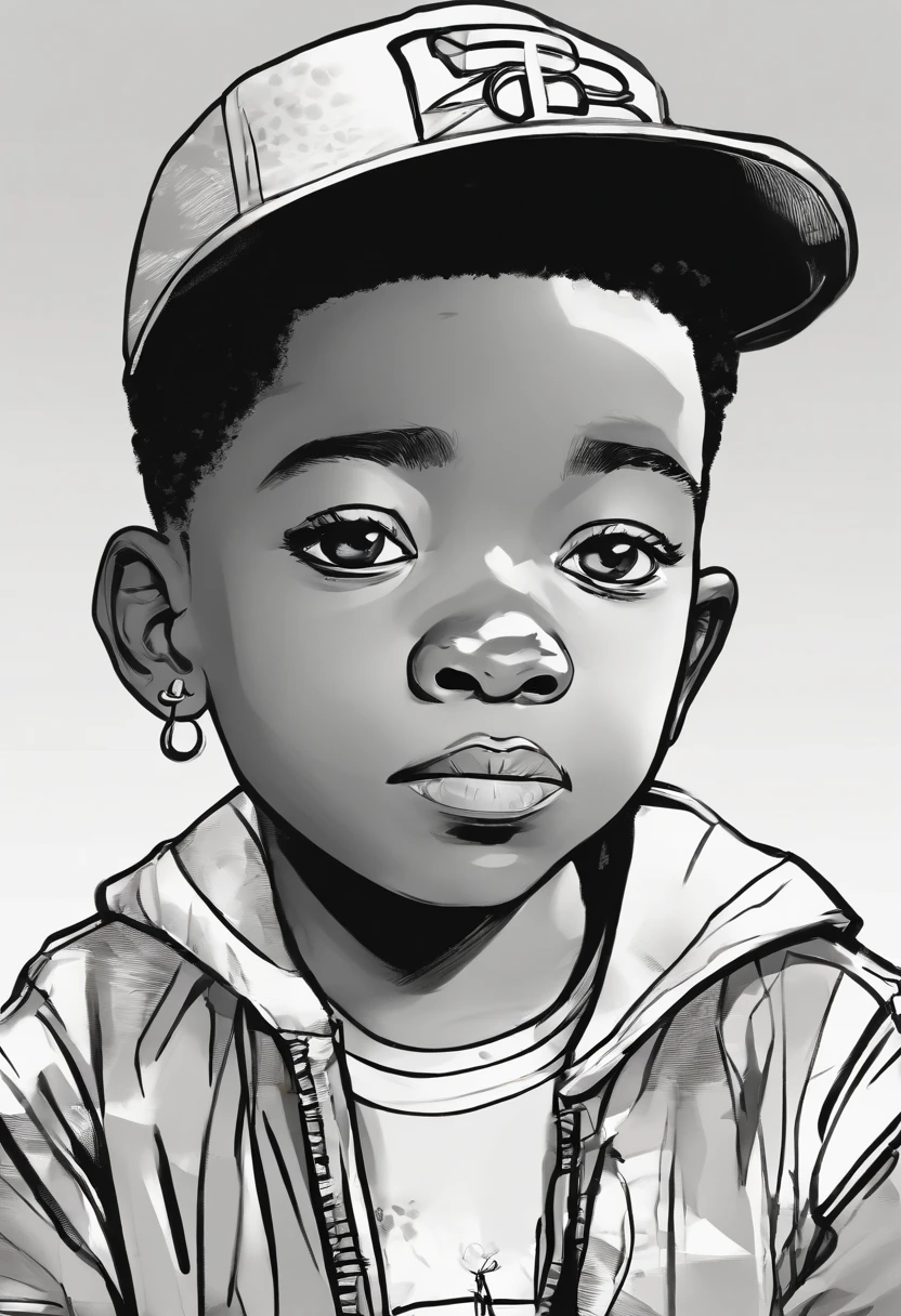 The face of a five-year-old black male child, Emphasize seriousness in the child's gaze.