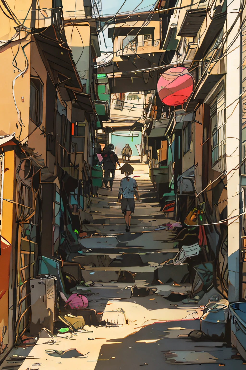 meditando na favela, muitas casas empilhadas, Consertado, favela, rio de janeiro. Improvised constructions. telhados.tendas. Interlaced electrical wires. Paredes de tijolos expostos. Varandas pequenas. Muros de grafite.