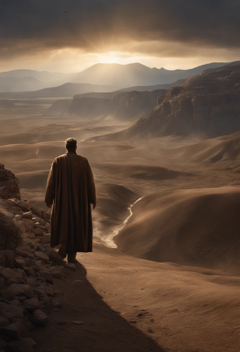 An ultra-realistic image, in 8k in a post-war scenario, in a devastated land, in which the Bible teaches us that the devil is a real force that exists in the world. He is a dangerous enemy who must be resisted and fought. However, the Bible also teaches us that God is more powerful than the devil and that, through faith in Christ, we are protected from his schemes.