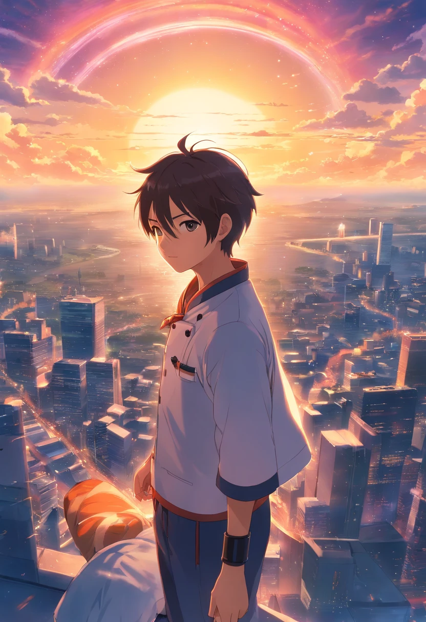 chef-d'work, Naruto adulte, Sharingan, Akatsuki clothing, beste-Qualit, film encore, 1 boy, garcon nuage, flottant dans le ciel, gros plan, lumineux, joyeux, soft and warm lighting, coucher de soleil, (Sparks : 0,7)