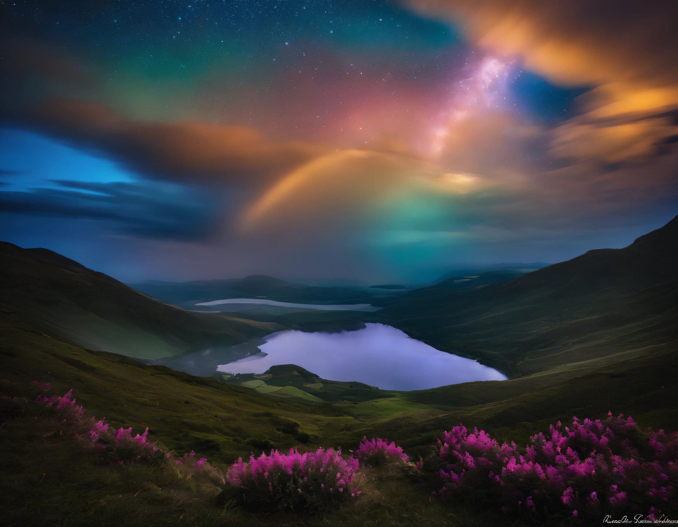 altamente detalhado, alta qualidade, master part, Beautiful, uma mulhers, estrelado, strry luz, Noite, colorido, Cloud, estrela \(heaven\), gigachade, Create mesmerizing combinations of iridescent colors, Has an overlay mode, Vazamento de cor, and psychedelic effects, reminiscent of a kaleidoscope, cabelos pretos