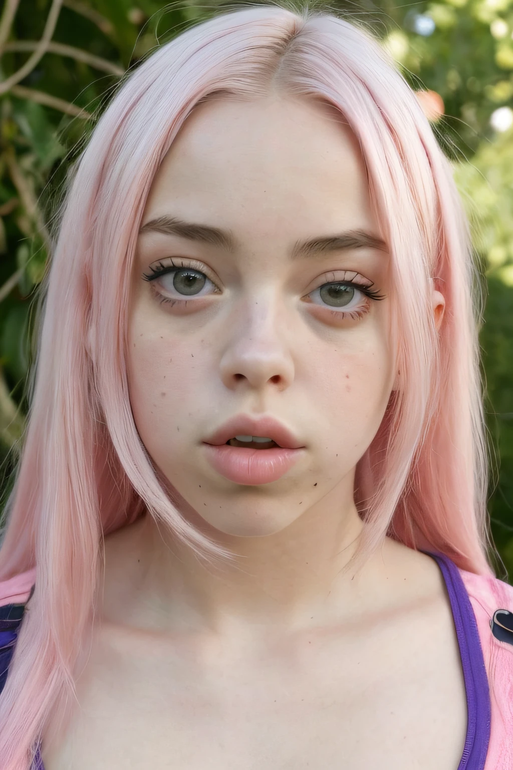 Billie Eilish, Obra maestra sin igual, 8k opponent realist , Obras de arte perfectas、Moda cultural para adolescentes en el Reino Unido、Medias de liga、Sexy y colorido、Shockingpink、((una minifalda))、volantes、Moda purpurina mujer、Una cara detallada、Cara perfecta、ojos perfectos、Alto detalle, NSFW, girlish, adolescente, s, beautiful girls, beautiful tits