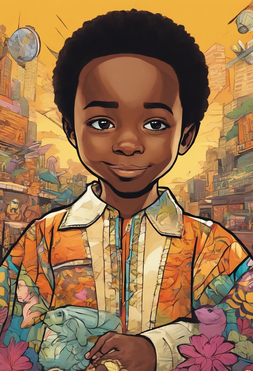 The face of a five-year-old black male child, Emphasize seriousness in the child's gaze.