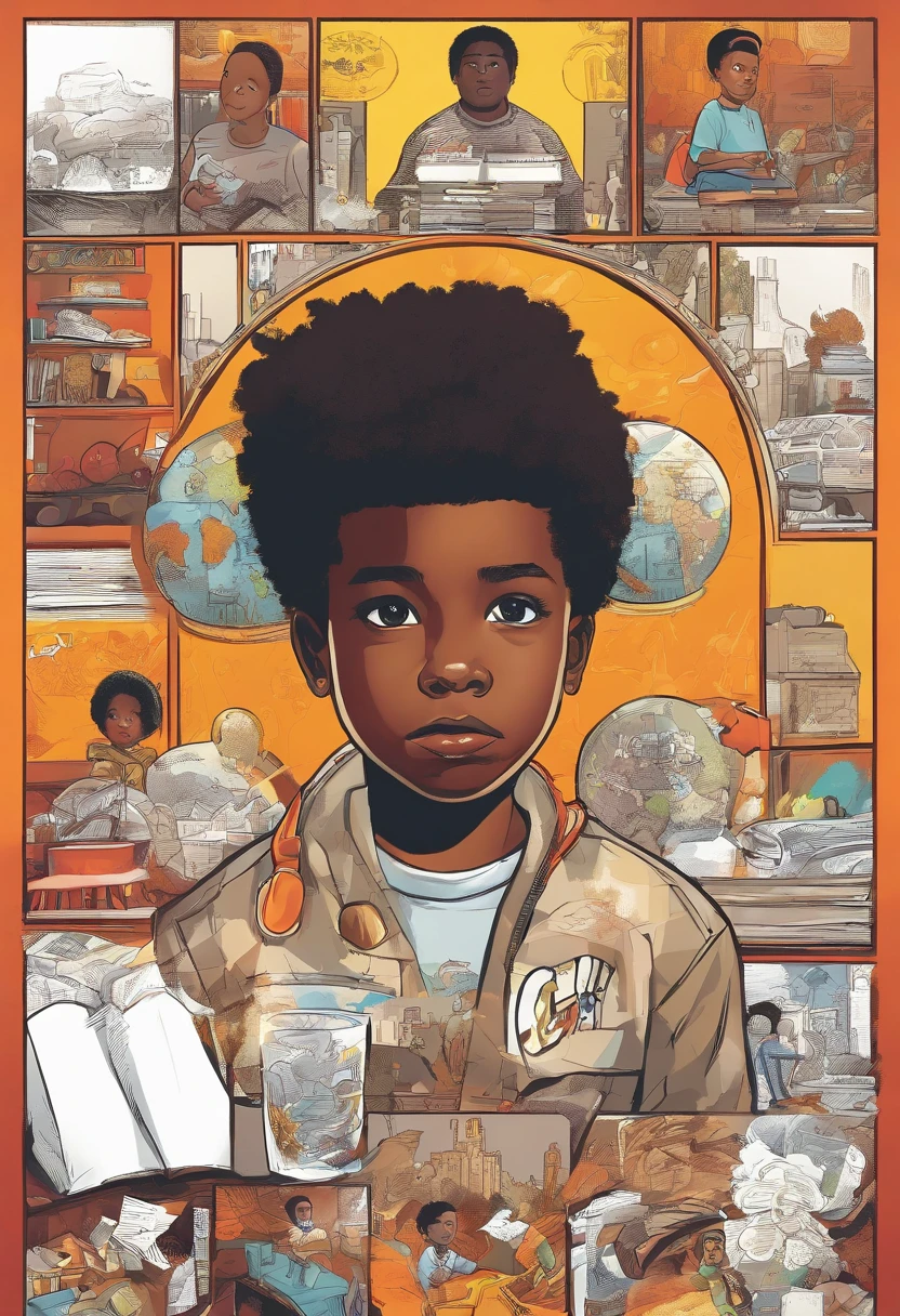 The face of a five-year-old black male child, Emphasize seriousness in the child's gaze.