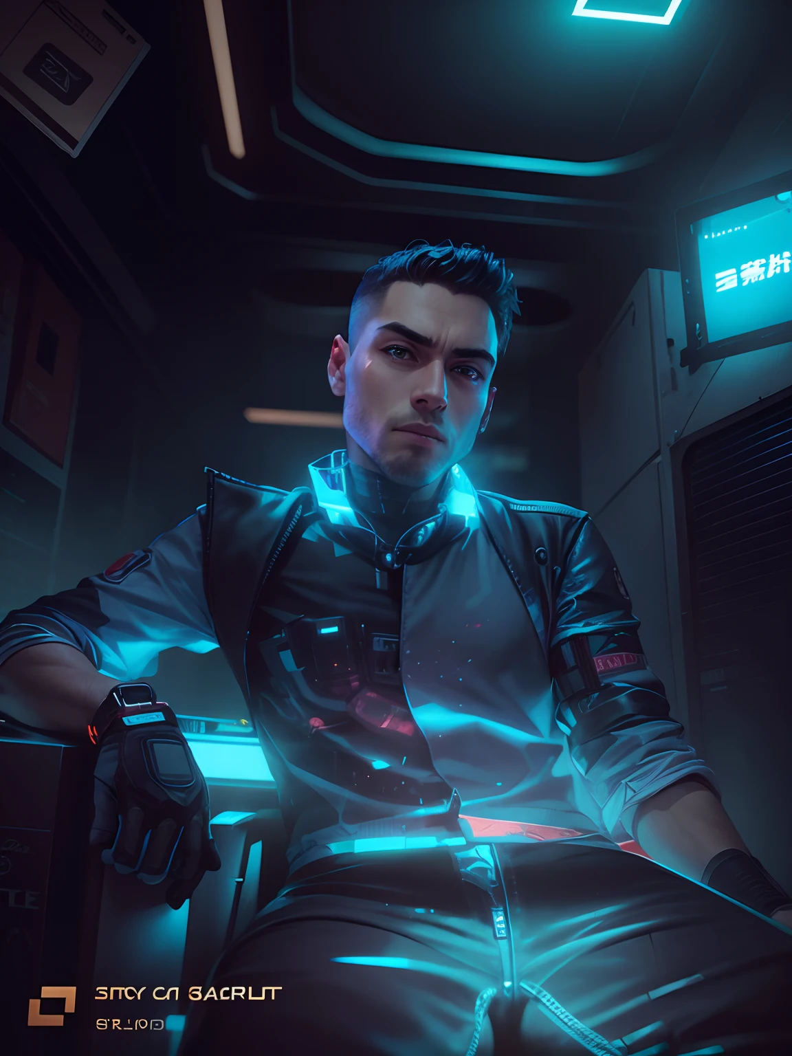 Change bag round in a cyberpunk. In a handsome boy ..real face. 8k