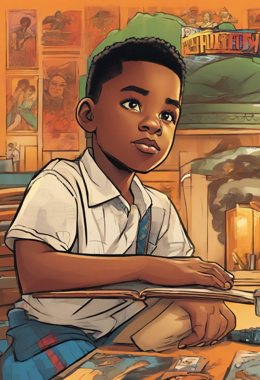 The face of a -year blacale child, Emph seriousness in the child's gaze.