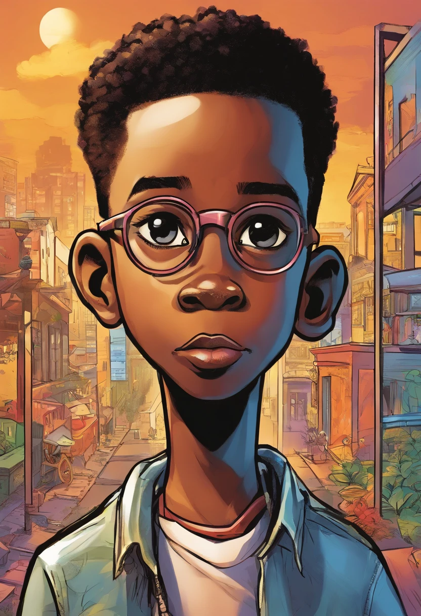 The face of a five-year-old black male child, Emphasize seriousness in the child's gaze.