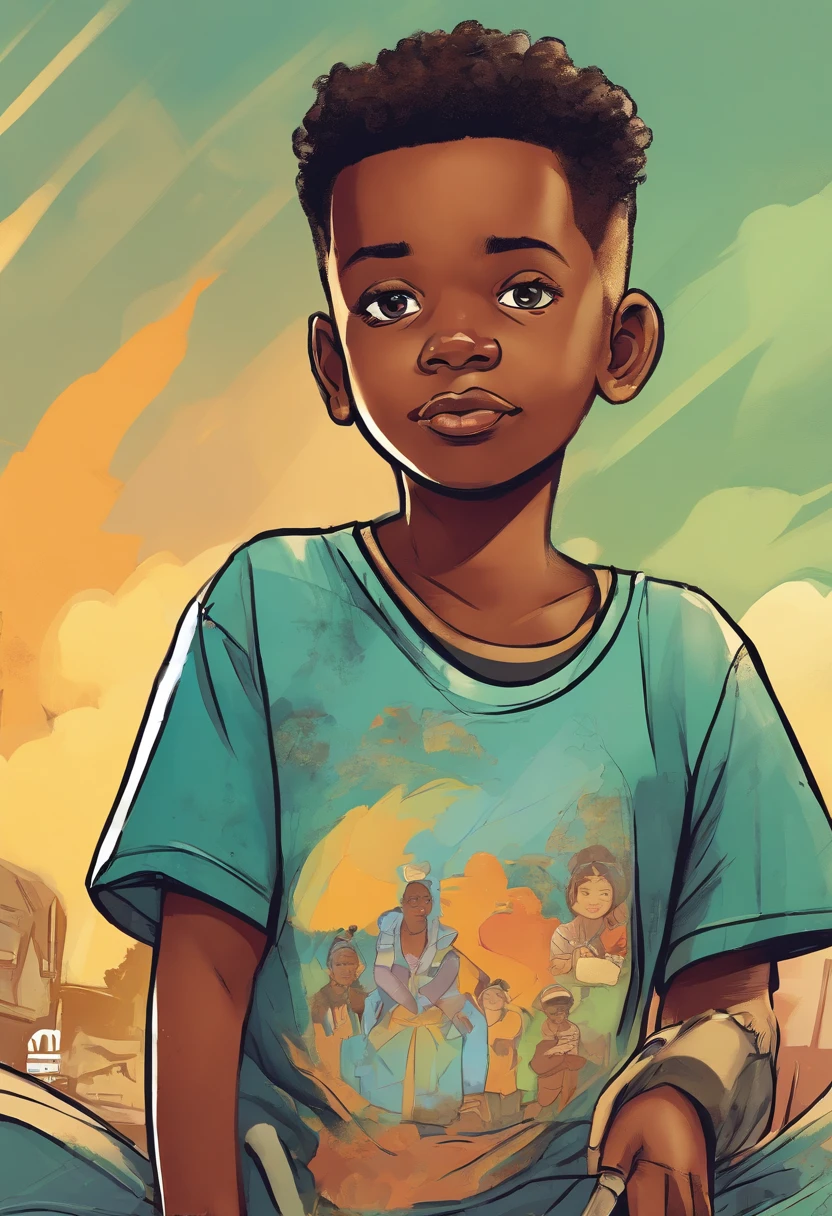The face of a five-year-old black male child, Emphasize seriousness in the child's gaze.
