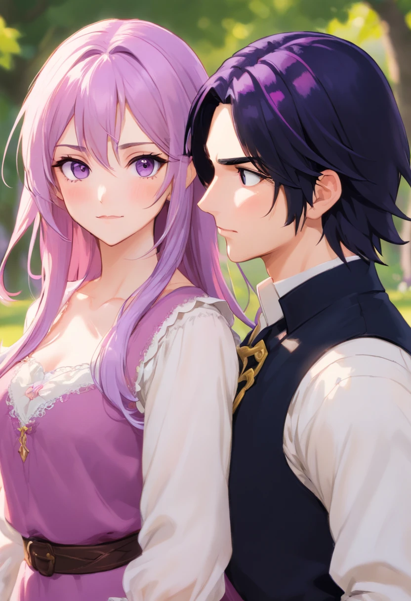 ((Casais masculinos e femininos)), Idol Fotos, Capas, Fotos de atores, fotos profissionais, height difference, macho alto, felicidade, juventude, Rosto mais detalhado, cabelo preto longo severo snape, personagem muito detalhado, inspirado em Sim severo snape, beautiful lilac hair, rostos realistas detalhados, rosto realista altamente detalhado, anime de rosto altamente detalhado, rosto detalhado realista, rosto detalhado preciso, attractive androgynous humanoid, Cool moda country em preto e branco, ((Homem com cabelo preto longo)), ((mulher com cabelo lilas)), ((Mulher com cabelo longo abaixo da cintura)), ((Homem com cabelo curto sobre as orelhas)), ((Pink haired woman with soft expression)), ((Man with black hair with wild expression)), High-level image quality, obra prima, Fotografado para que todo o corpo possa ser visto, Fotografado para deixar as roupas bonitas, Tire os olhos, ((Two individuals)), ((British couple))