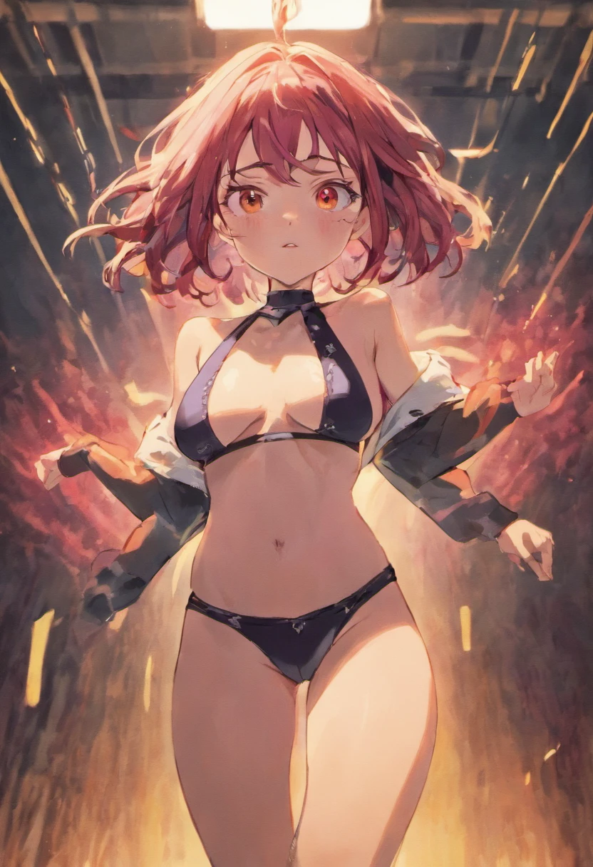 nezuko kimetsu no yaiba anime style in panties and small tshirt showing under boob