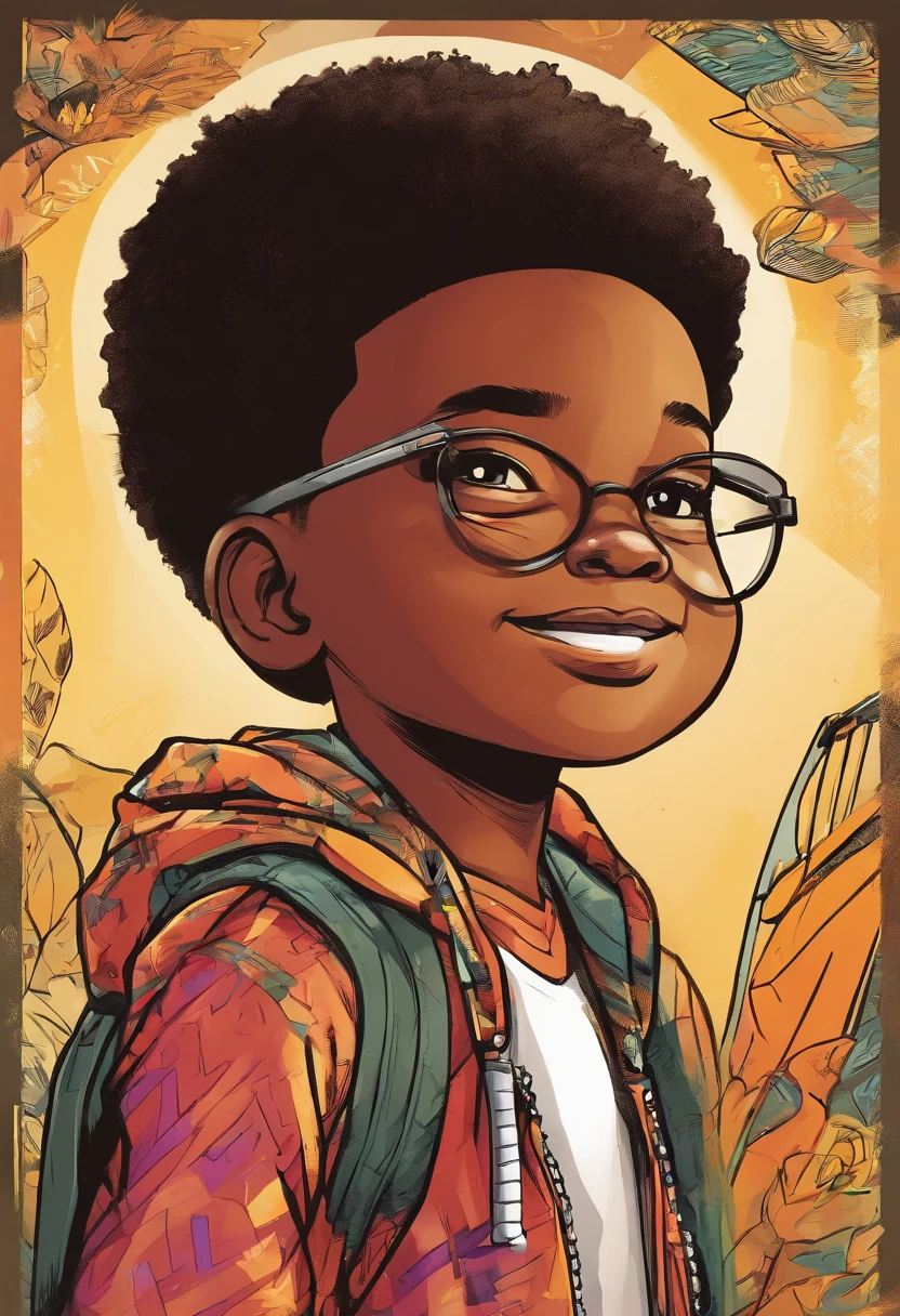 The face of a five-year-old black male child, Emphasize the seriousness in the child's gaze.