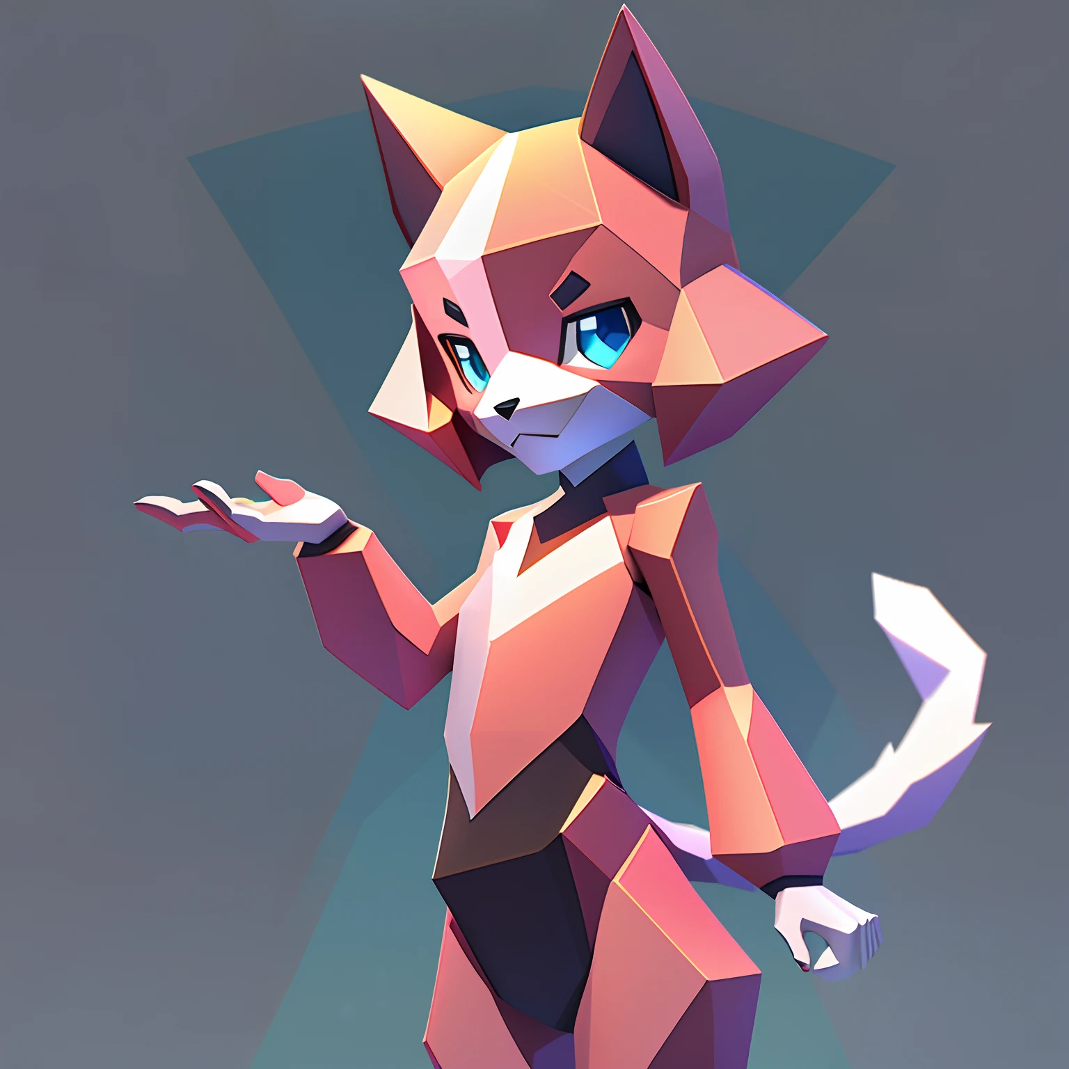 Low-poly, furry cat, 1boy, polygon model character