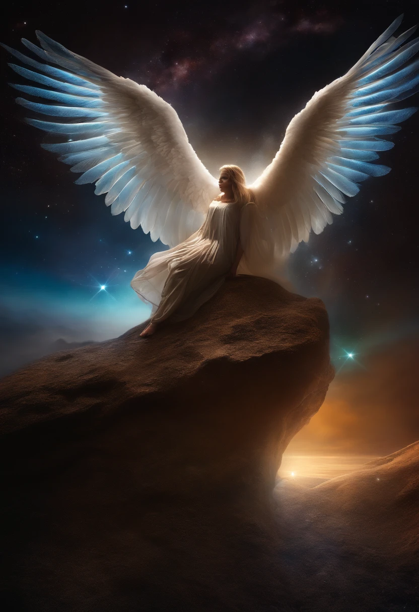 cosmic fallen angel, olhos claros brilhantes, Biomechanicals, estranho, assustador, Pesadelo, cores muito brilhantes, light particles, com luz brilhante, Mshiff, Arte do papel de parede, Papel de parede UHD