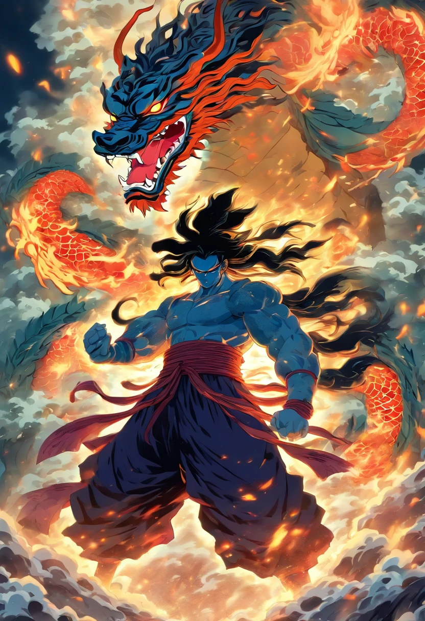 Son Goku, oni style, <lora:ParchartXL-1.2.1:0.800000>, , <lora:sdxl_mythicalclouds:0.800000>, , <lora:oni_style_xl:0.800000>