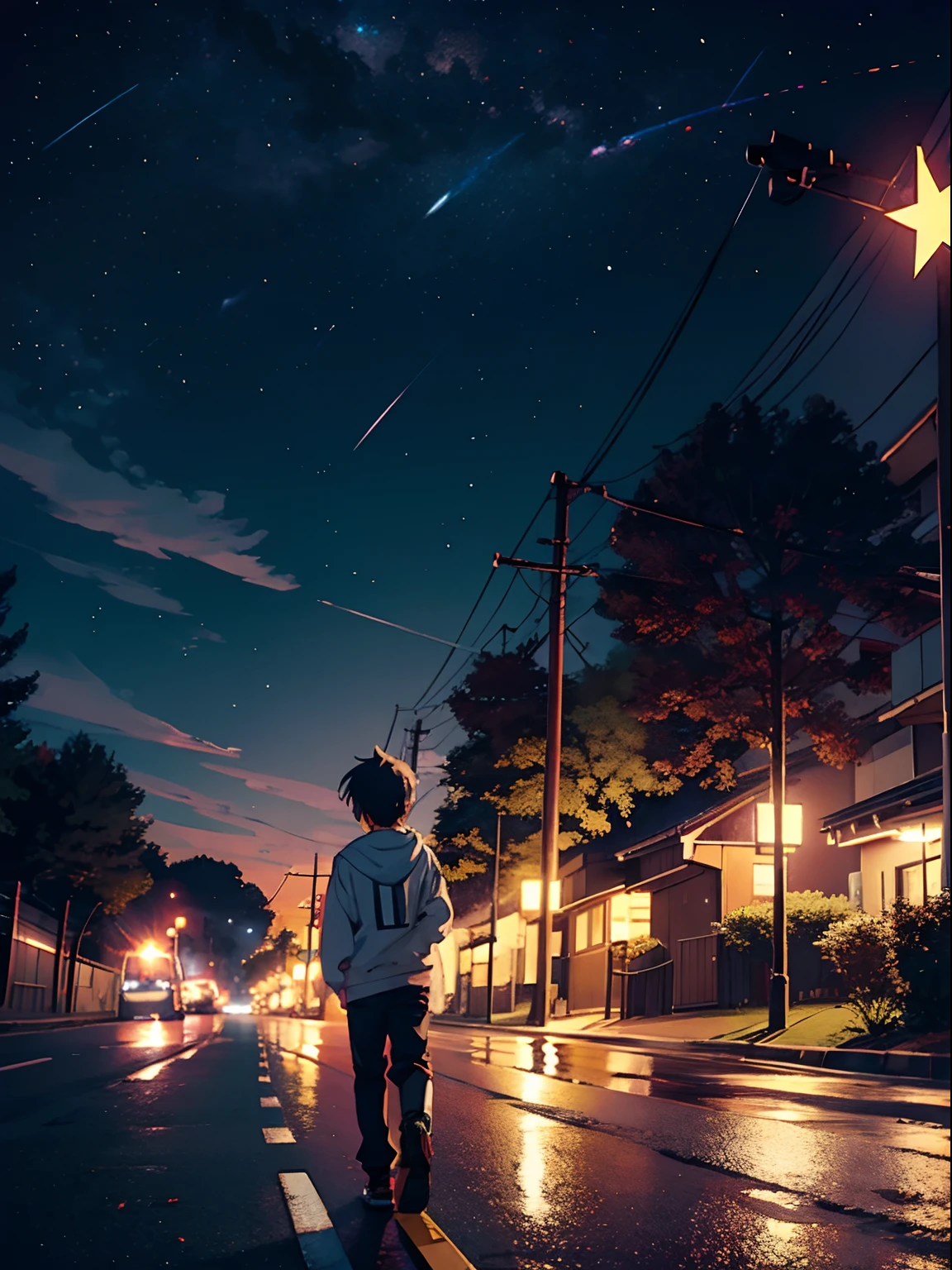 anime man, stars, Luna, On the side of the road, optic,6 boy