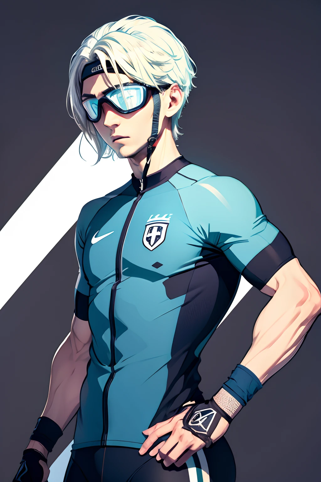 homem, cabelo branco, olho cinza, cycling goggles, Yukimiya Kenyu, Uniform Soccer