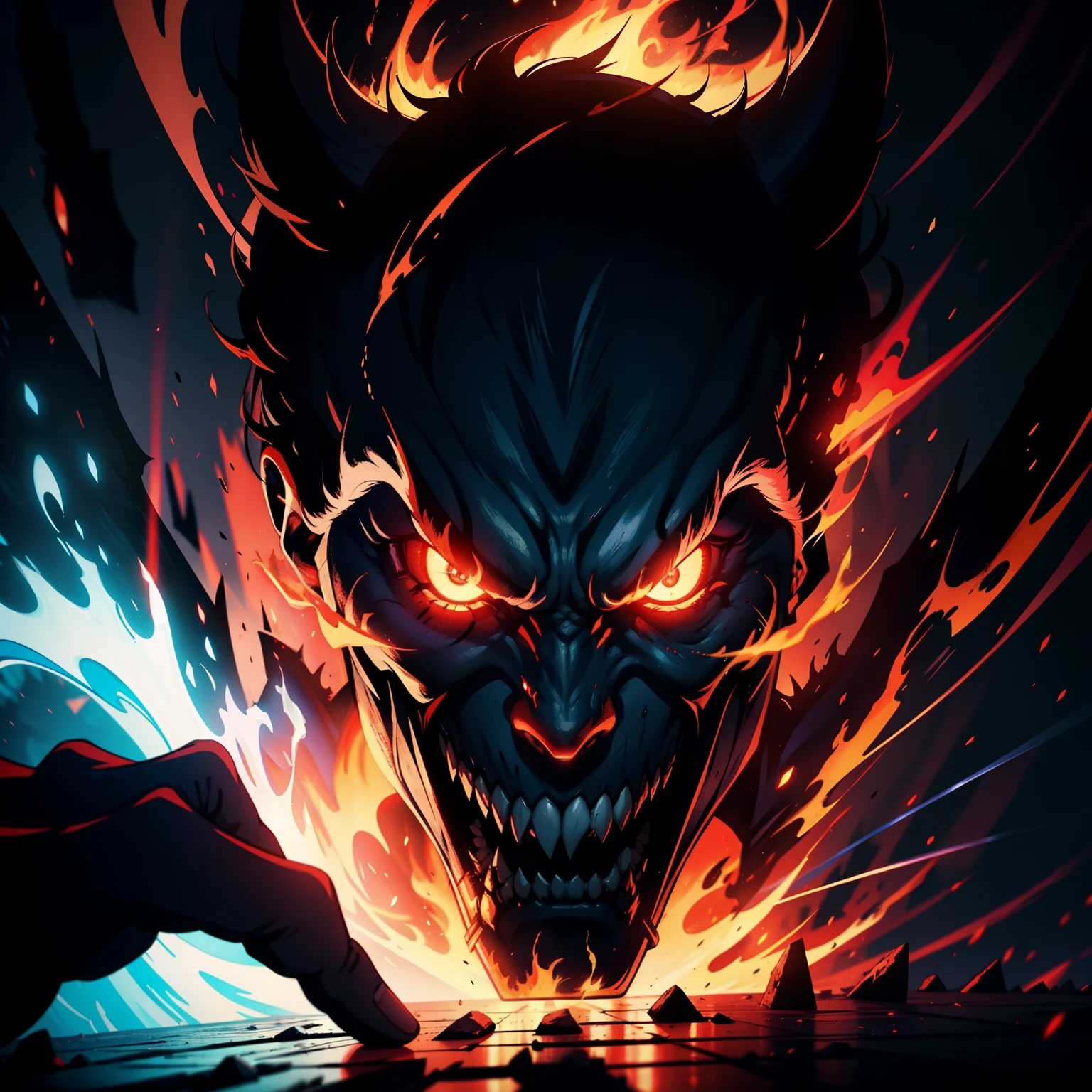 The evil Devil with demons hell blazing fire super detailed Dynamic shot master piece scene cinématique scènes movie Epic Legendary