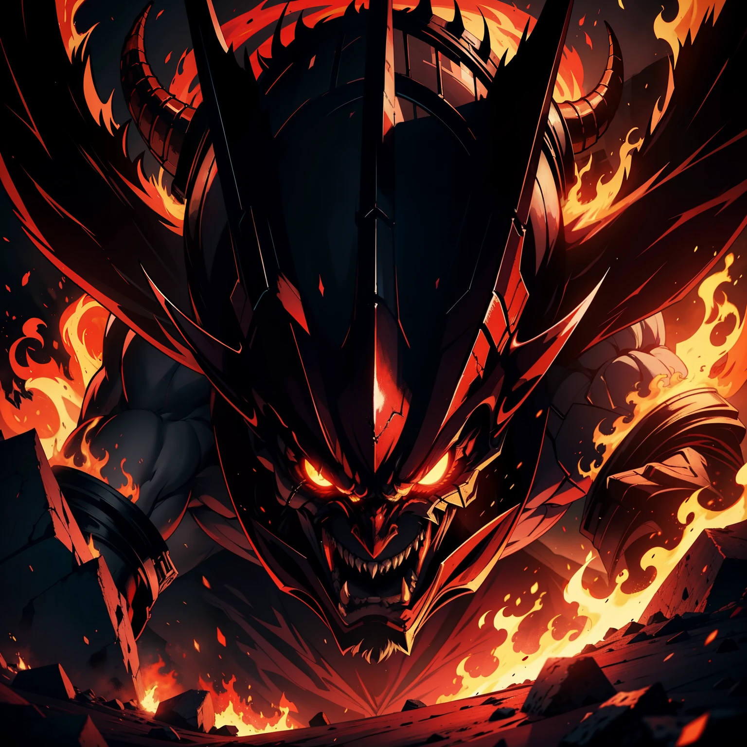The evil devil with three demons hell blazing fire super detailed dynamic shot centerpiece cinematic scene scenes movie Epic Legendary