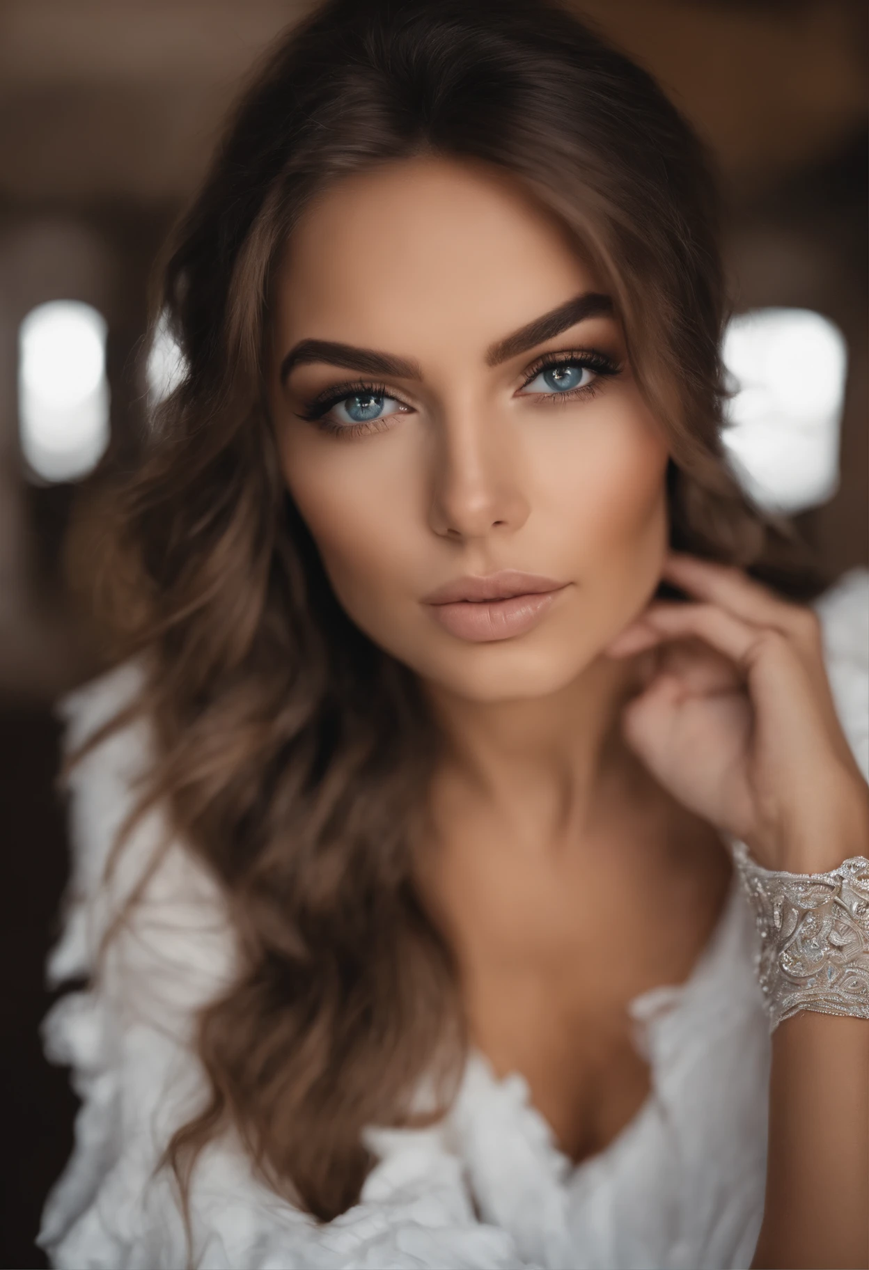 Femme arafed Italienne, fille sexy aux yeux bleu, Portrait neila, cheveux bruns et grands yeux, selfie of a young woman, Yeux de chambre, Violet Myers, sans maquillage, maquillage naturel, looking straight at camera, Visage avec Artgram, Maquillage subtil, Superbe photo du corps entier, dans la chambre, clivage