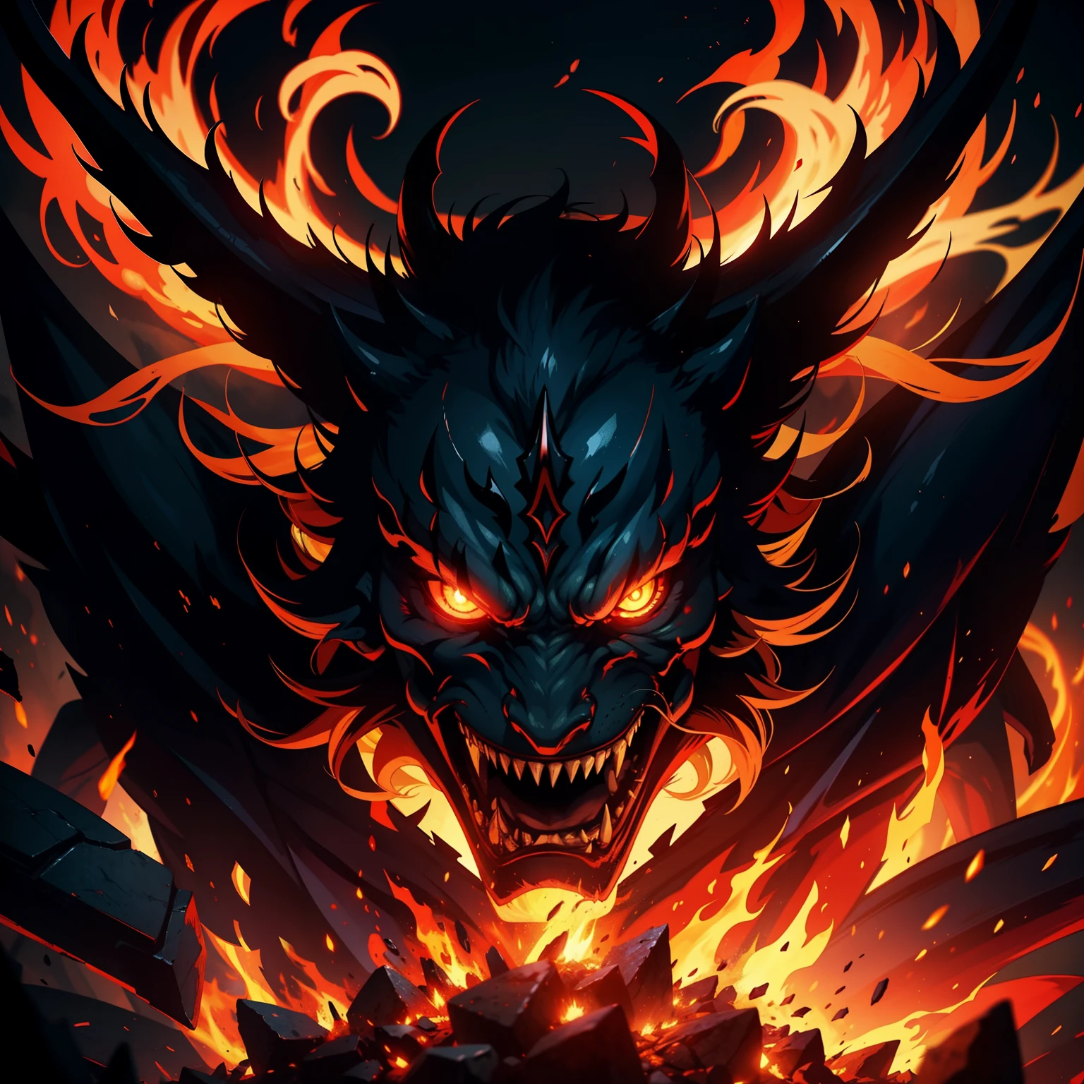 The evil devil with three demons hell blazing fire super detailed dynamic shot centerpiece cinematic scene scenes movie Epic Legendary