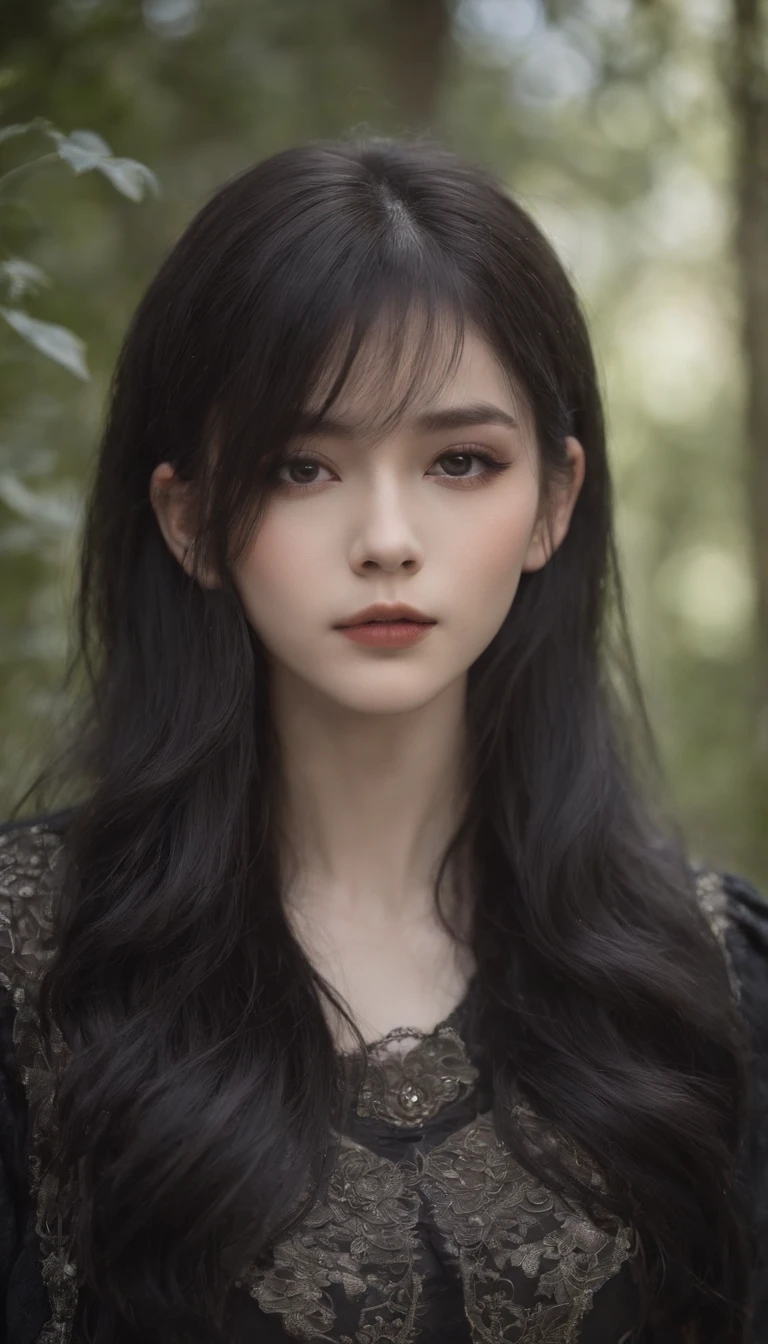 Mulher com cabelo preto e top grisalho posando para foto, cruel korean goth girl, Ela tem cabelo preto com franja, pale goth beauty, goth girl aesthetic, Ulzzang, com cabelos curtos, Menina anime na vida real, preto hime corte cabelo, 1 7 - year - old anime goth girl, com cabelo curto com franja