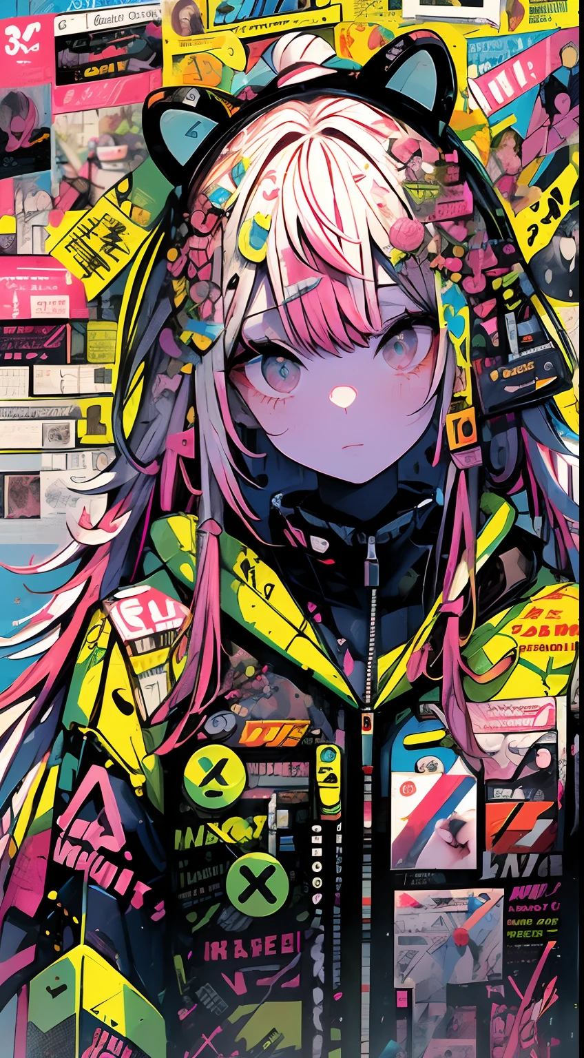 (Masterpiece, Top Quality, Best Quality, Official Art, Beauty & Aesthetics: 1.2), (1 Girl: 1.4), Full Body Shot, ([Pink|Blue] Hair: 1.5), Extreme Detail, (Fractal Art: 1.3), (color: 1.5), highest detail, (mechanical modification: 1.3), (modification: 1.2), maiden, (complex mechanical catheterization back: 1.5), (neon background: 1.4), (neon city: 1.75), night, room, Hong Kong, neon signs in traditional Chinese