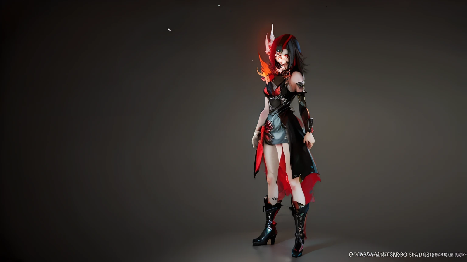 Black hair girl, red eye, blood, red aura, evil smile, red sword