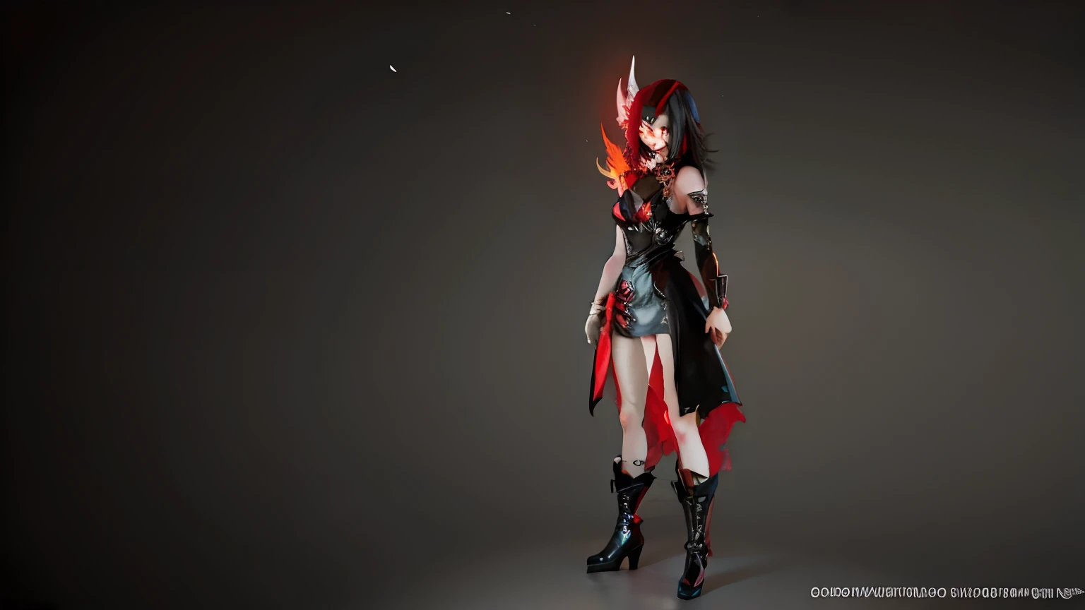 Black hair girl, red eye, blood, red aura, evil smile, red sword