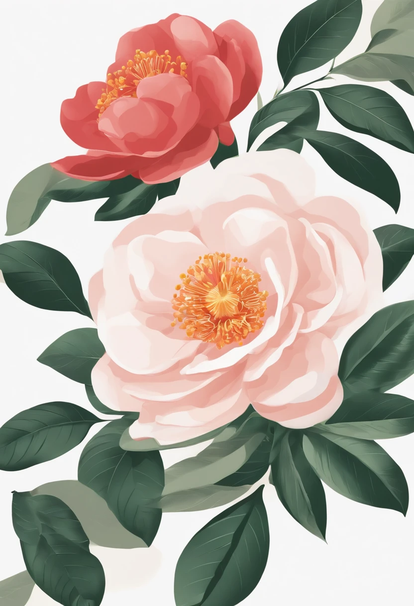 Art graphics, Flat illustration of a camellia flower , limpeza altamente detalhada, imagem vetorial, fundo branco plano, vibrancy, vetor, Realista