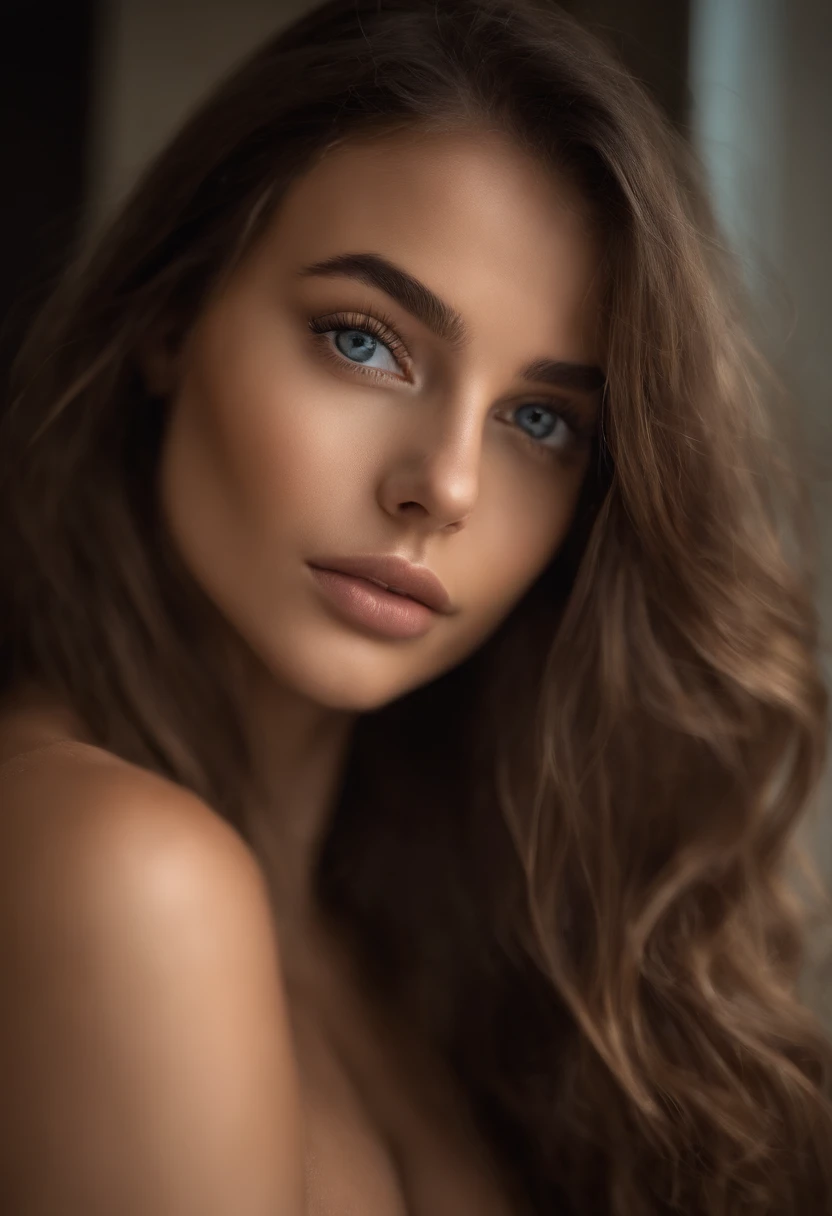 Arafed woman without clothes, Fille sexy aux yeux bruns, Portrait Sophie Mudd, cheveux bruns et grands yeux, selfie of a young woman, Yeux de chambre, Violet Myers, pas de maquillage, Maquillage naturel, Look directly into the camera, Visage avec Artgram, Maquillage subtil, Superbe photo du corps entier, Dans le salon, Escote , Nue , Corps entier ,