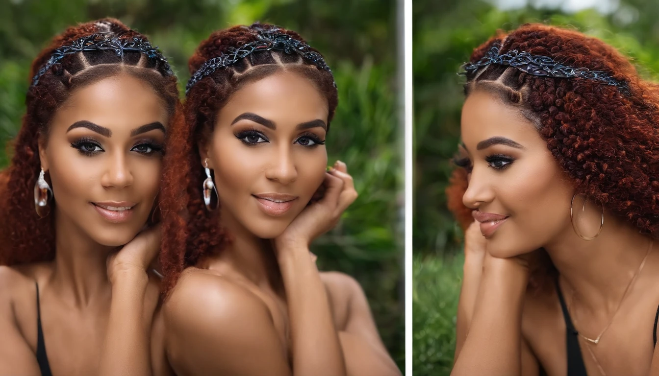 uma mulher de cabelos cacheados sorrindo e olhando para o celular, cabelos pretos cacheados | d & d, cabelos preto cacheados, cabelos preto cacheados, preto encaracolado, cabelos preto cacheados, cabelos cacheados, cabelos cacheados, bonito e sorridente, sentada num campo de flores