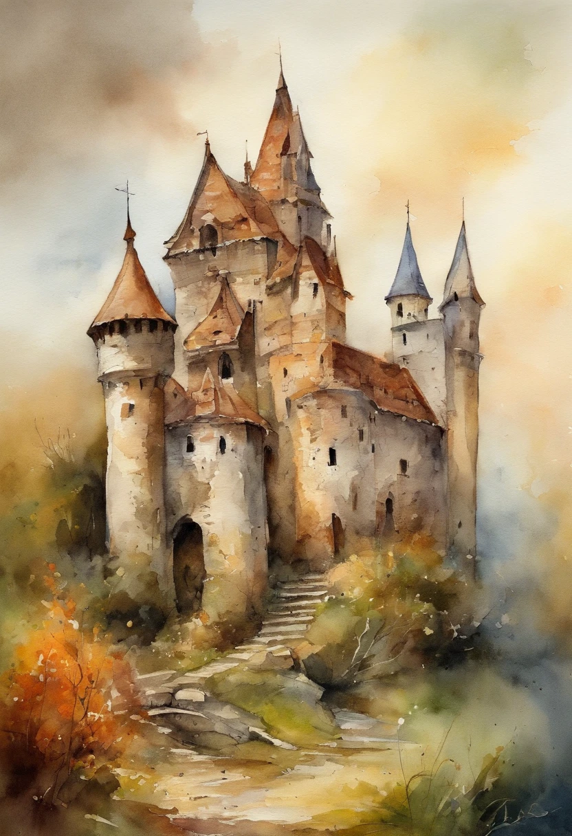 Best Quality, masutepiece, 超A high resolution, (photos realistic:1.4), surrealism, dream-like,fusionart，Dilapidated castle in the background