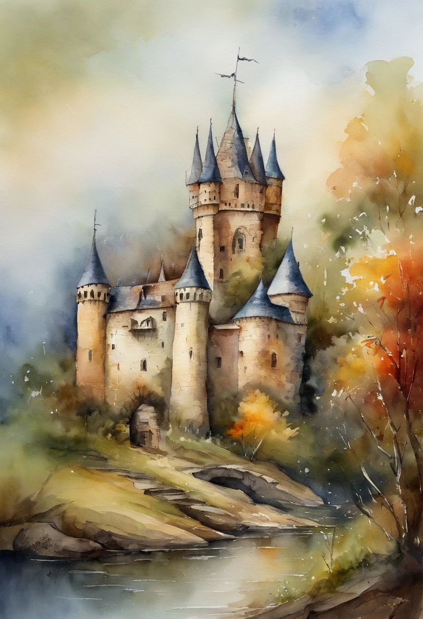 Best Quality, masutepiece, 超A high resolution, (photos realistic:1.4), surrealism, dream-like,fusionart，Dilapidated castle in the background