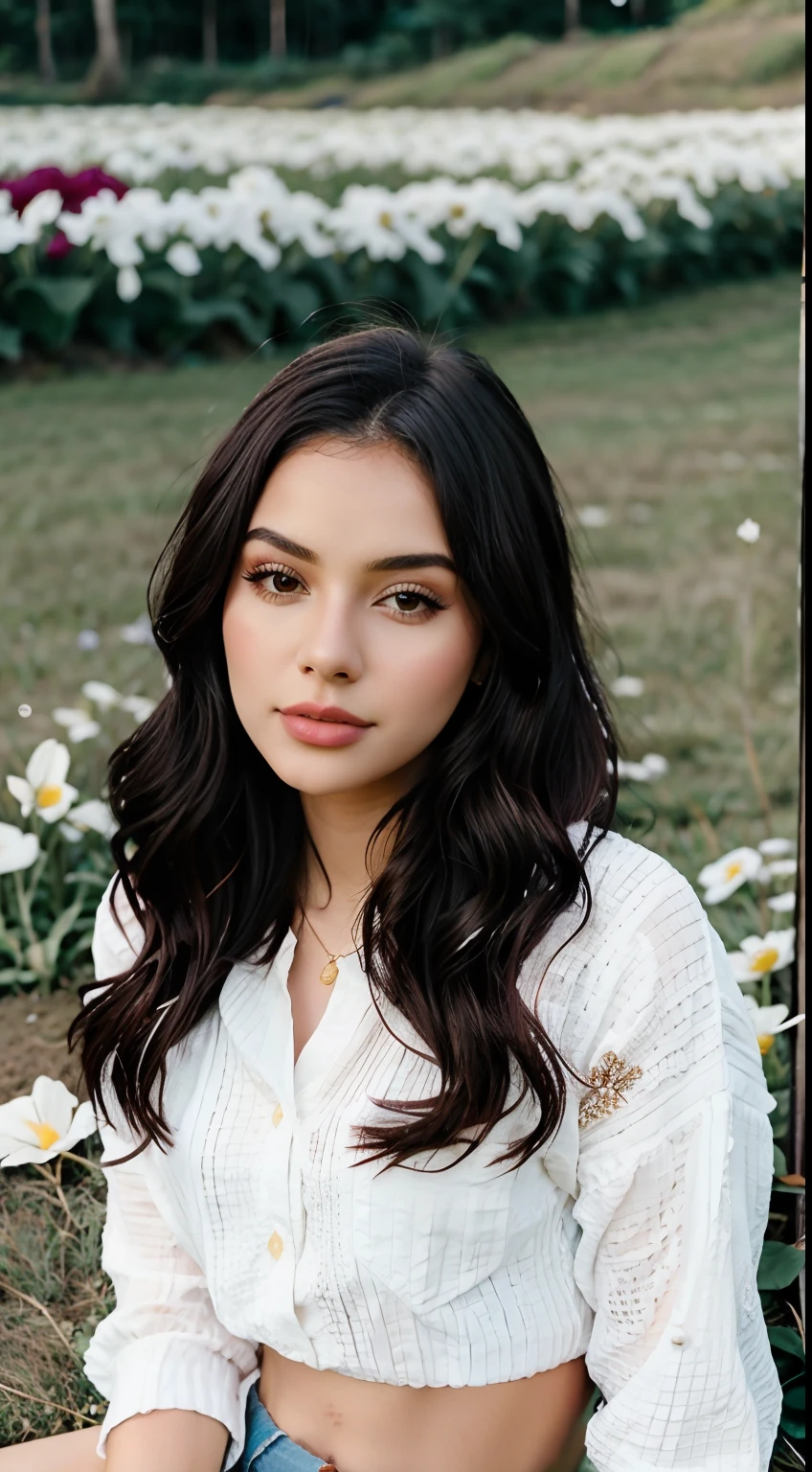 Mulher sentada em um campo de flores, morena, cabelo cacheado, cabelo encaracolado, cabelo preto, sentado em um campo de flores, menina sentada em um campo de flores, em um campo, em um campo gramado, menina nas flores, em um campo de flores, sentado em um campo, infp mulher jovem, Brandon Woelfel