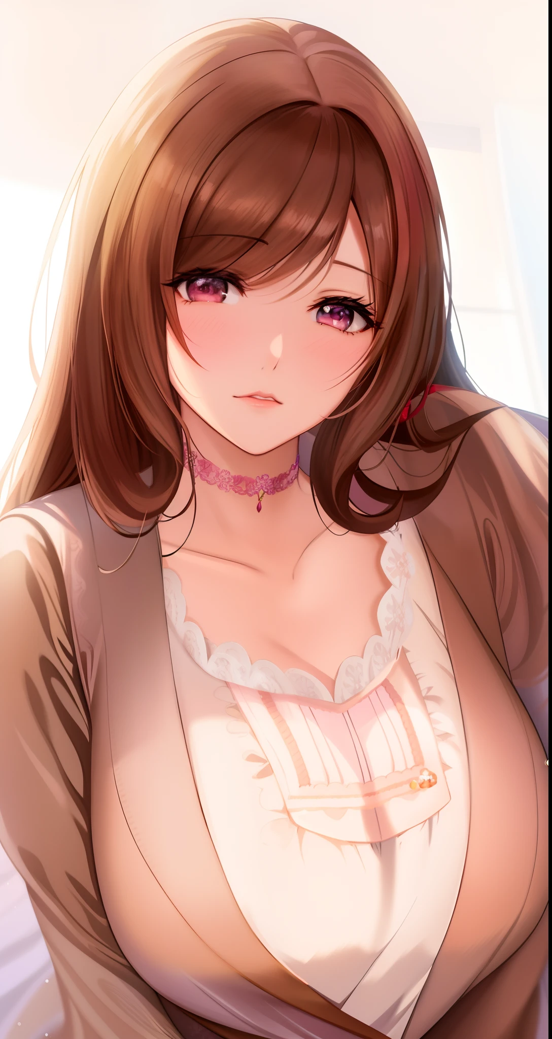 anime girl with long brown hair and a white shirt, seductive anime girl, beautiful alluring anime woman, attractive anime girl, digital anime illustration, in the art style of bowater, [ 4 k digital art ]!!, beautiful anime woman, inspired by Ayami Kojima, at pixiv, sui ishida art manga, digital manga art, painted in anime painter studio