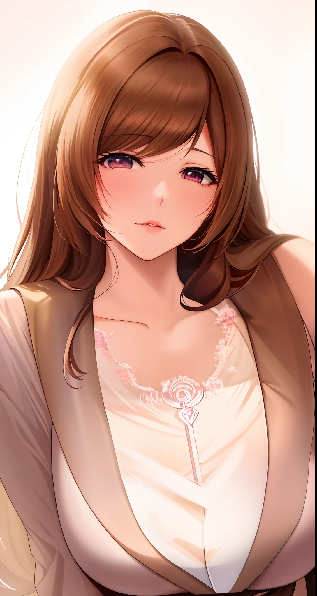 anime girl with long brown hair and a white shirt, seductive anime girl, beautiful alluring anime woman, attractive anime girl, digital anime illustration, in the art style of bowater, [ 4 k digital art ]!!, beautiful anime woman, inspired by Ayami Kojima, at pixiv, sui ishida art manga, digital manga art, painted in anime painter studio