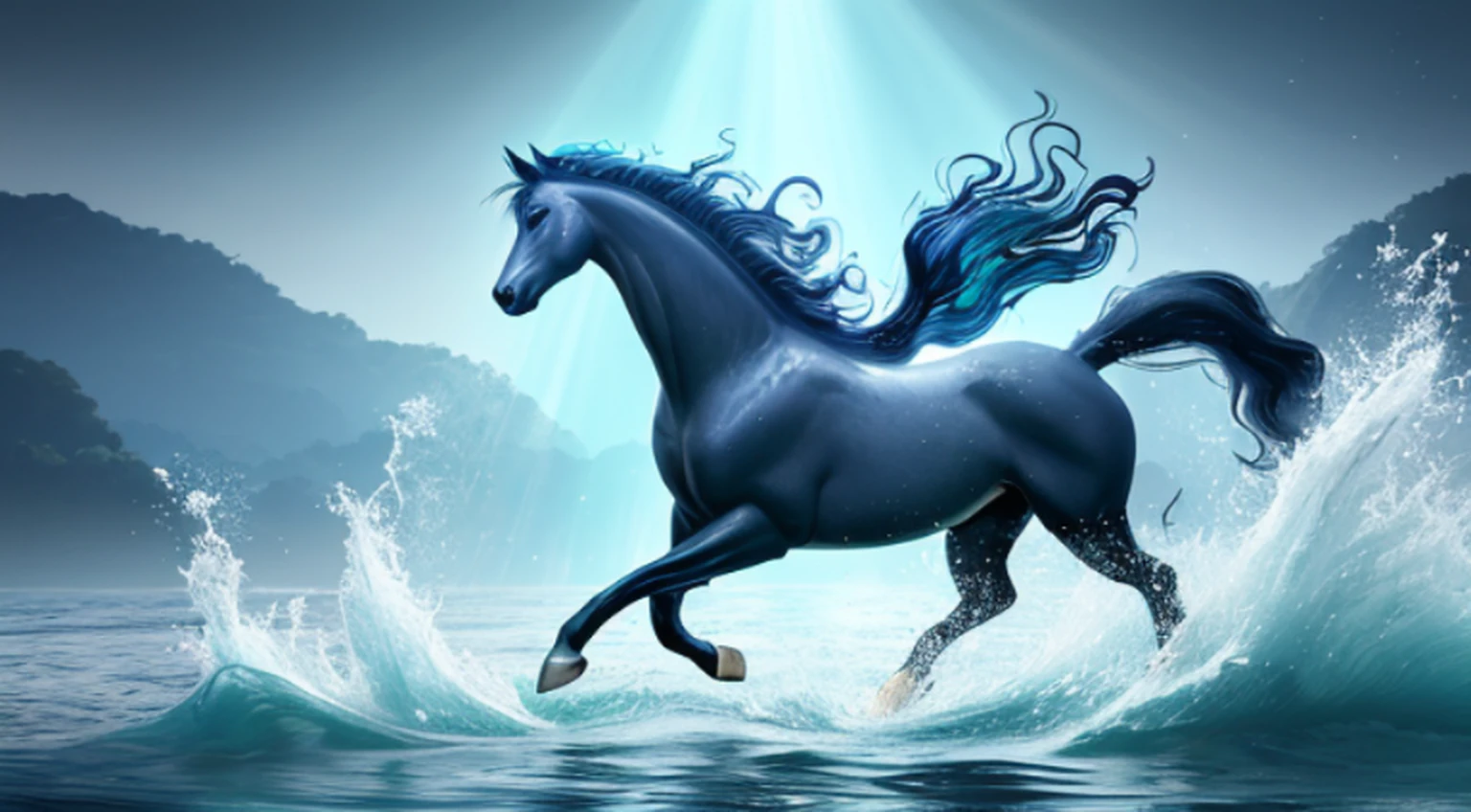 melhor qualidade,4k,Alto,master part:1.2,ultra-detalhado,Realistic, Kelpie, mistura de um cavalo e peixe, Cavalo na frente, rabo de peixe nas costas, Escalas cintilantes,emerging from the water,Kelpie,mythological creature,luz reluzente,Realistic water texture,moist and shimmering appearance,reflexos ondulantes,Mythical aura,underwater setting,majestic presence,Ambiente natural,atmosfera serena,Presence of the mystical creature,etherial lighting,movimento gracioso,poderes sobrenaturais,ambiente calmo e tranquilo,fantastic creature,beleza hipnotizante,Olhar poderoso e cativante,detalhes finos,mythology of the mythical creature,forma de corpo esbelta e elegante,Elementos inspirados na natureza,tons sutis,texturas detalhadas,Being mythical,no fundo das ondas,corpo inferior submerso,Mythical horse-like features,cascading water,dynamic and energetic pose