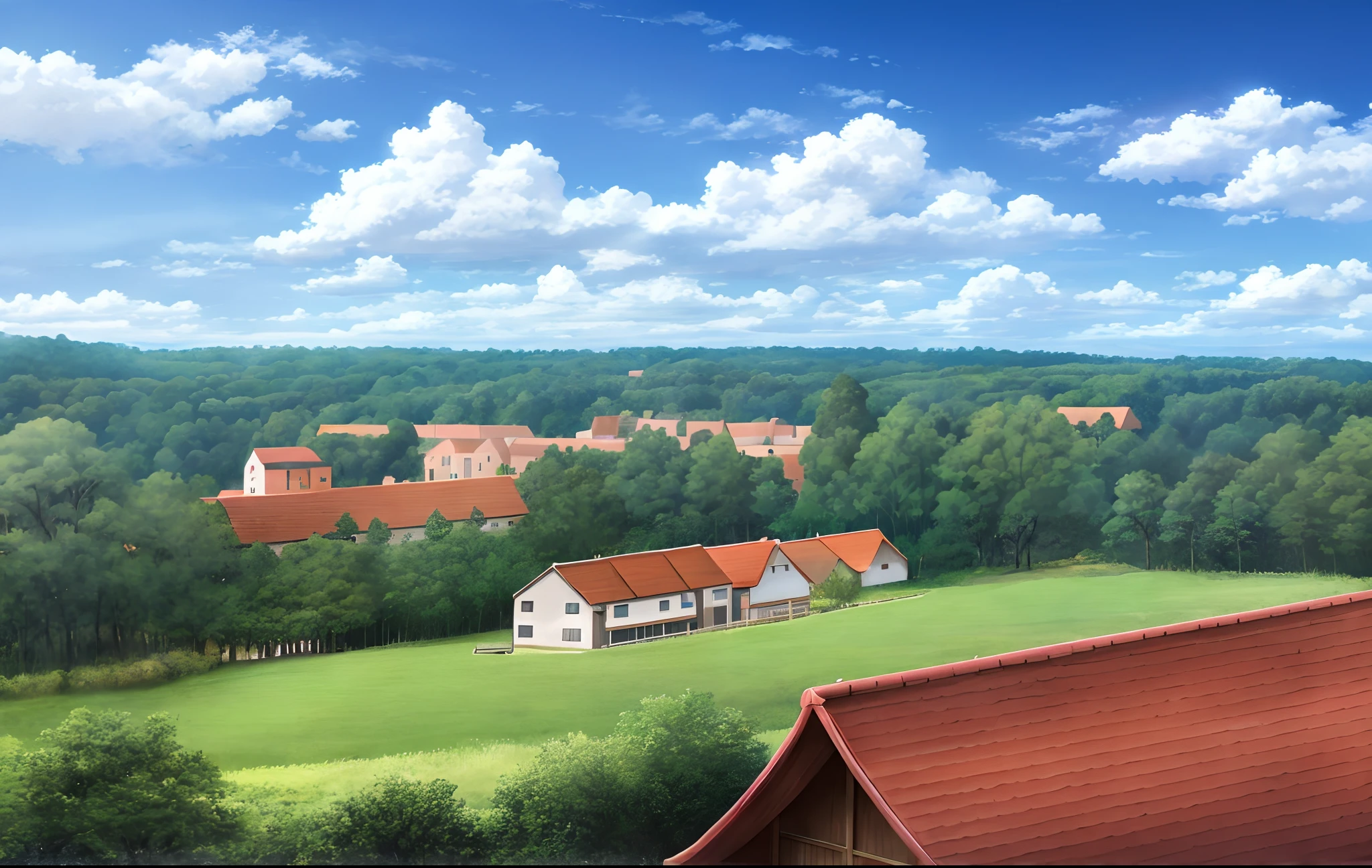 Landscapes, woods, village, well, The sky, clouds