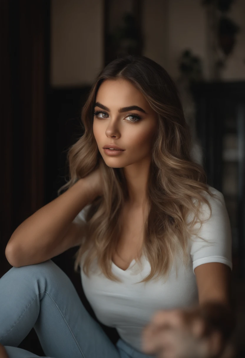 Mujer con camiseta sin mangas y bragas a juego, Chica sexy con ojos azules, Retrato Sophie Mudd, Retrato de Corinna Kopf, cabello rubio y ojos grandes, selfie de una mujer joven, Maquillaje OHNE, Maquillaje natural, looks directly at camera, Cara con Artgram, dezentes Maquillaje, Gran foto de cuerpo entero, in the room, senos grandes, rubio, latina