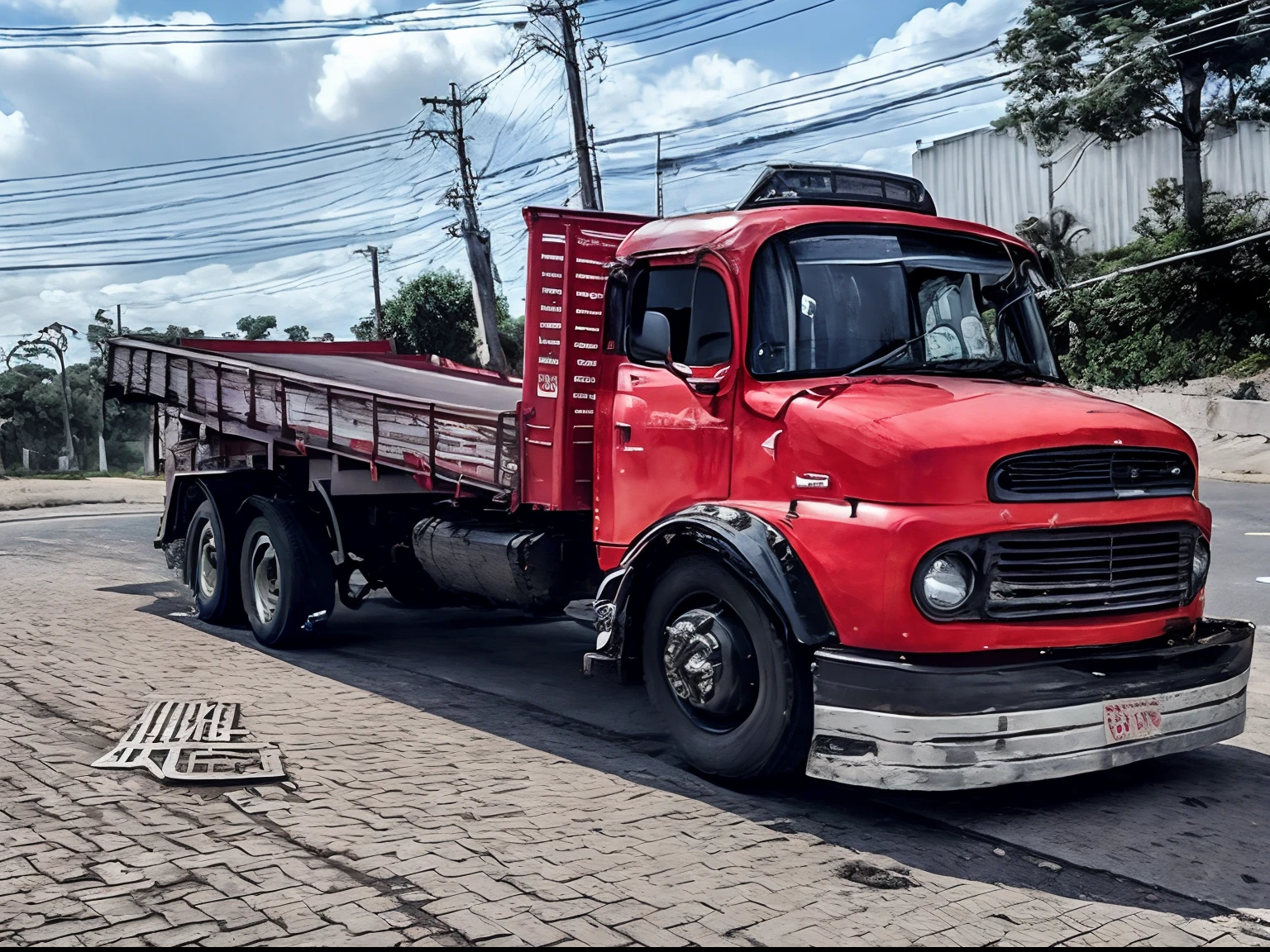 There is a red truck that is parked on the shoulder of the road, Truck, Directed by: Manuel Franquelo, Directed by: Zoltan Boros, por Veno Pilon, Vermelhos), Directed by: Leo Valledor, Directed by: Juan Carlos Stekelman, São Paulo, Directed by: Felipe Seade, ❤🔥🍄🌪, in retro colors, Directed by: Luis Miranda